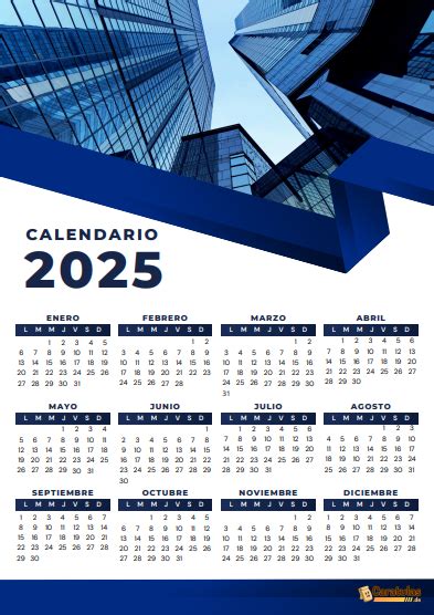 Calendario 2025 para Imprimir Plantilla 【Descargar Gratis PDF】