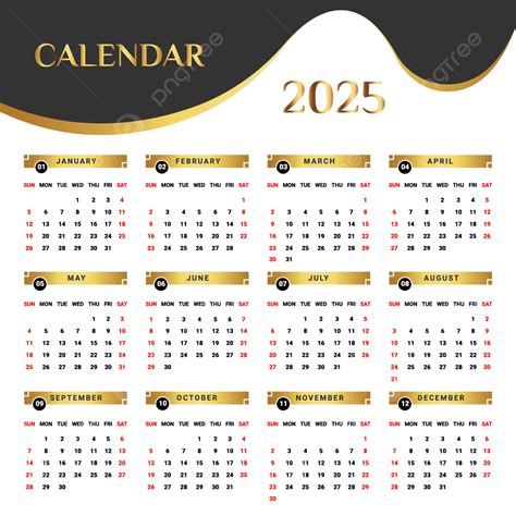 Kalender Tahunan Emas Dan Hitam 2025 Dengan Desain Unik Vektor ...