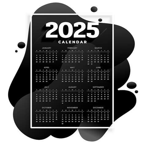 Free Vector | White black 2025 annual calendar layout design
