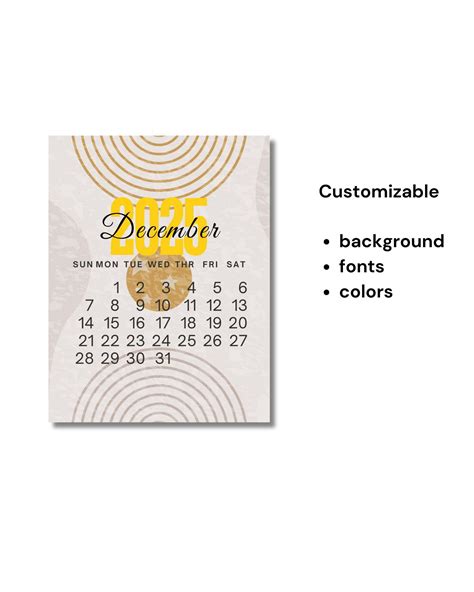 Editable Calendar, 2025 Yearly Calendar, Minimalist Calendar, Digital ...