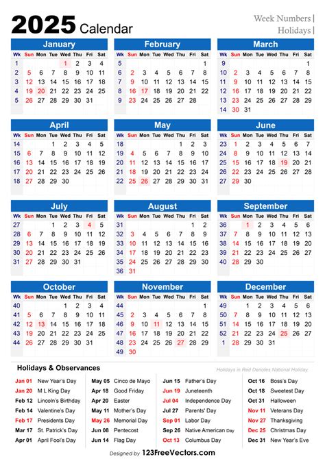 Free Annual Calendar 2025