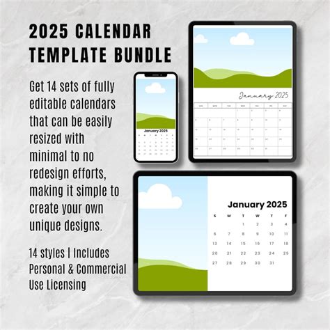 Editable 2025 Calendar Template - Etsy