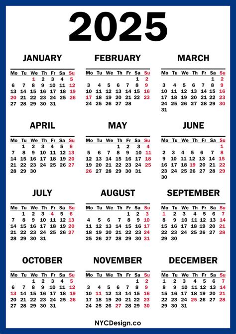 2025 Calendar with US Holidays, Printable Free, Blue, Red – Monday ...