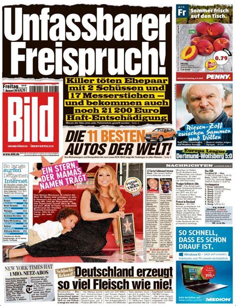 Newspaper Bild (Germany). Newspapers in Germany. Friday's edition ...