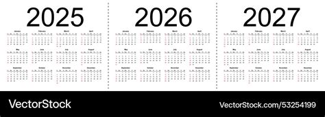 Simple editable calendars for year 2025 Royalty Free Vector