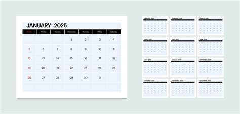 mensual calendario modelo para 2025 año. 35975725 Vector en Vecteezy