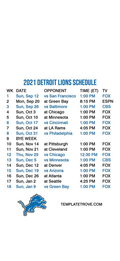 Detroit Lions Schedule 2025 2025 Printable - Gabriella Cowie