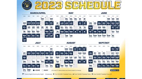 Printable Schedule | Milwaukee Brewers