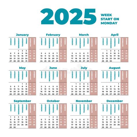 Calendario Por Semanas 2025 - Mason Noor