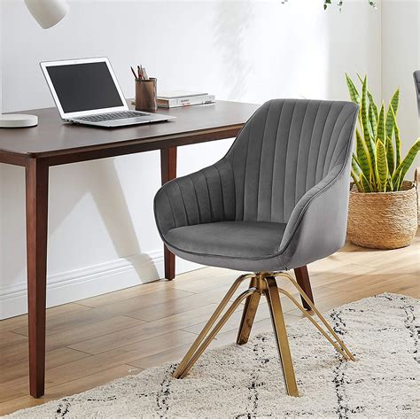 Buy Volans Mid Century Modern Desk Chair No Wheels, Upholstered Swivel ...